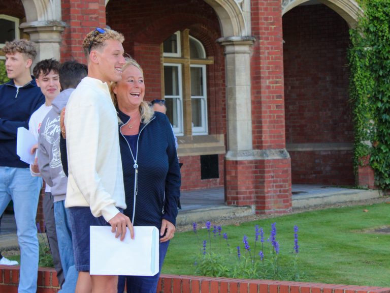 A-level results Bedford School celebration student and parent