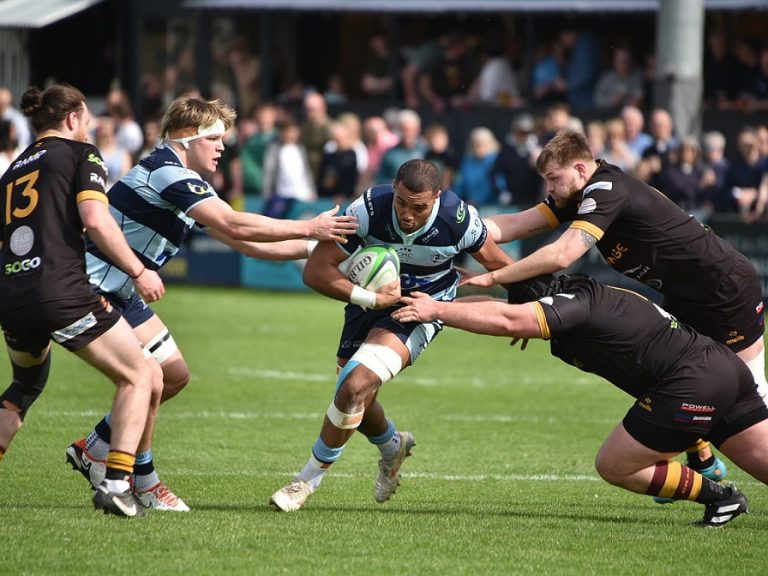 Cameron King and Henry Pollock for Bedford Blues against Ampthill at Goldington Road