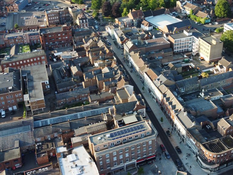 Bedford High Street from above. Image: Wigram Drones