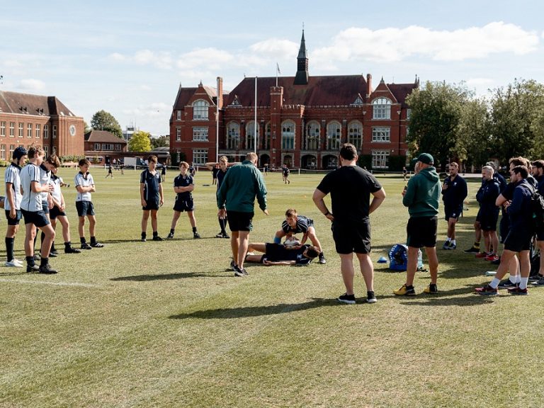 Northampton Saints coaches get to work with the students of Bedford School