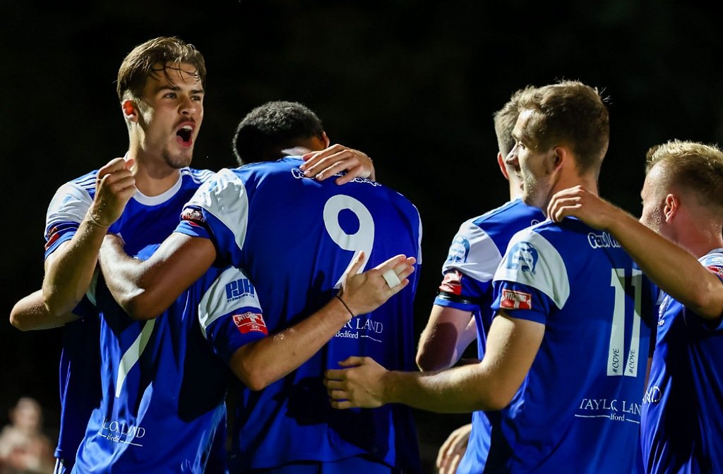 Bedford Town footballers celebrating