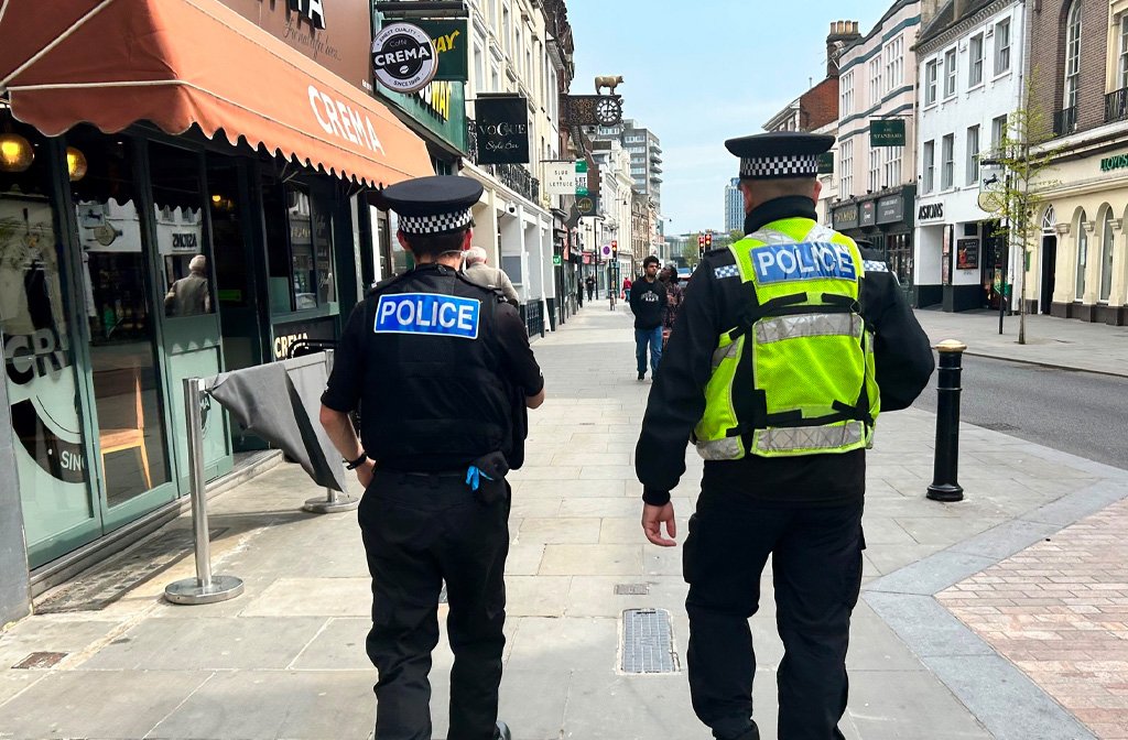 Police on the beat on Bedford High Street. Image: Bedfordshire Police/Facebook