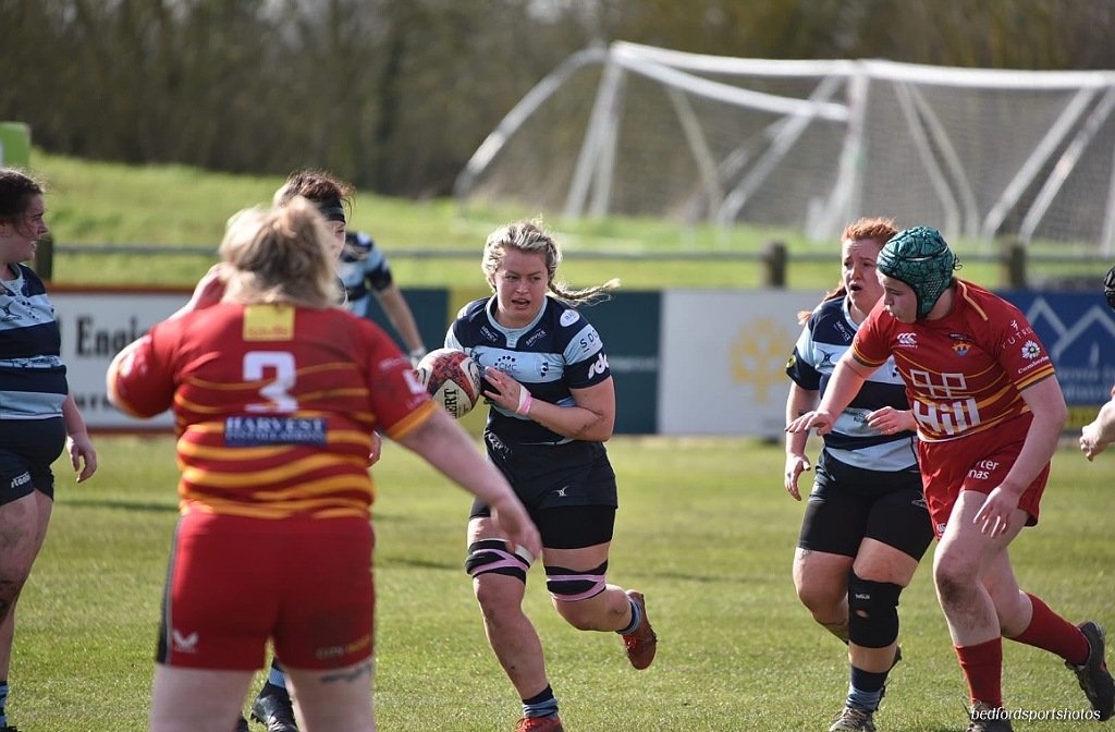 Bedford Blues Women in action at Cambridge in March 2024