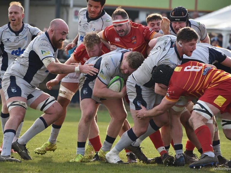 Bedford Blues men in action against Cambridge in March 2024