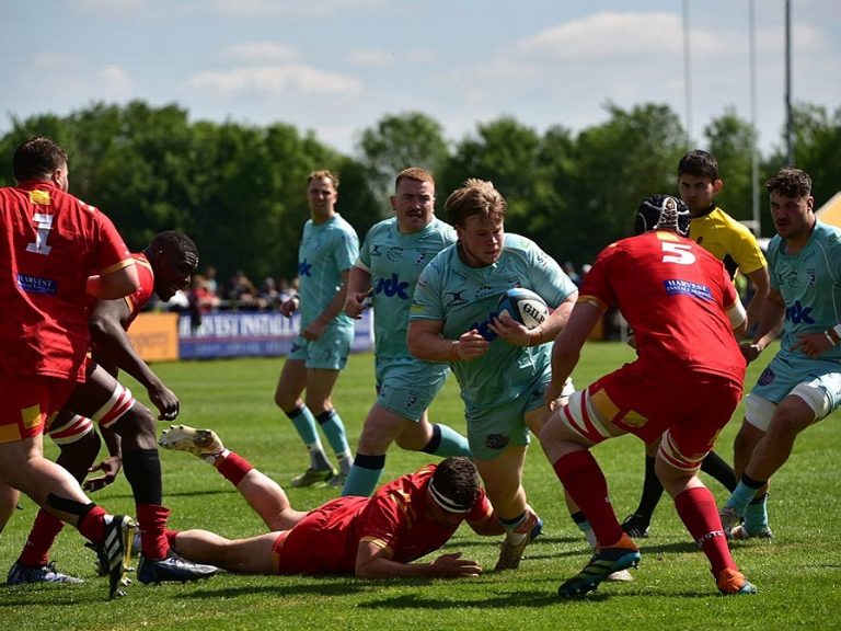 Bedford Blues in action at Ellgia Fields against Cambridge in May 2025