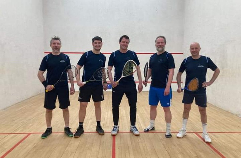 Members of Carlton Squash Club on their brand new court - October 2023