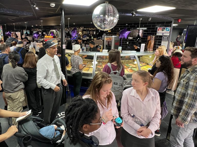Creams Bedford owner Tariq Mahmood personally welcomed each and every one of the hundreds of Bedfordians who came to his dessert parlour today. Image: Bedford Independent