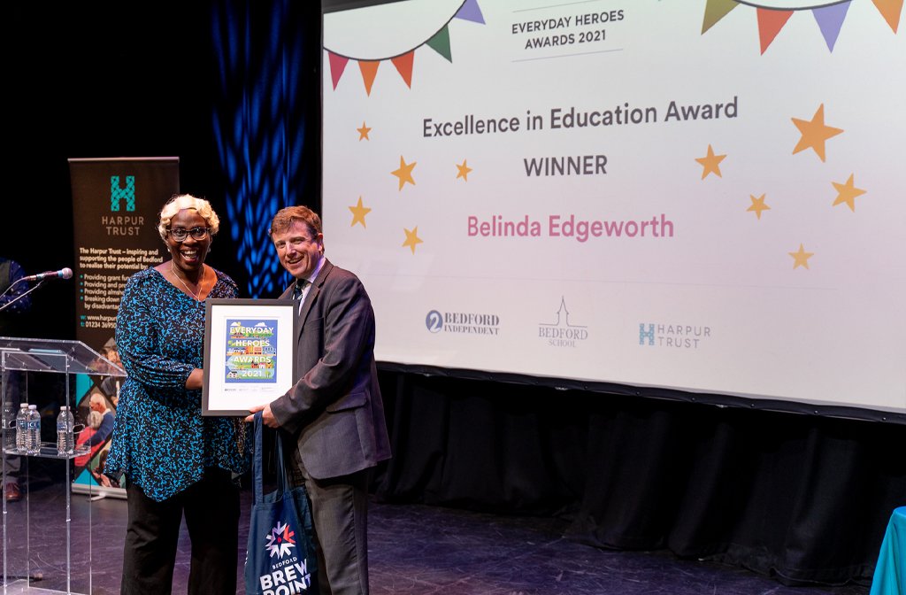 Excellence in Education Winner Belinda Edgeworth with James Hodgson from Bedford School