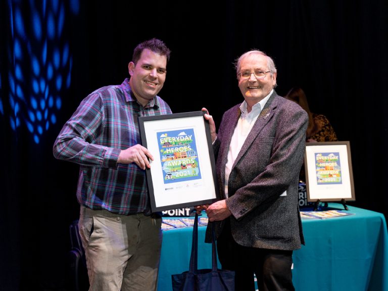 Everyday Heroes Awards 2021 Fundraiser Individual Highly Commended Brian Webb with Daniel O'Loughlin from White Hart Press