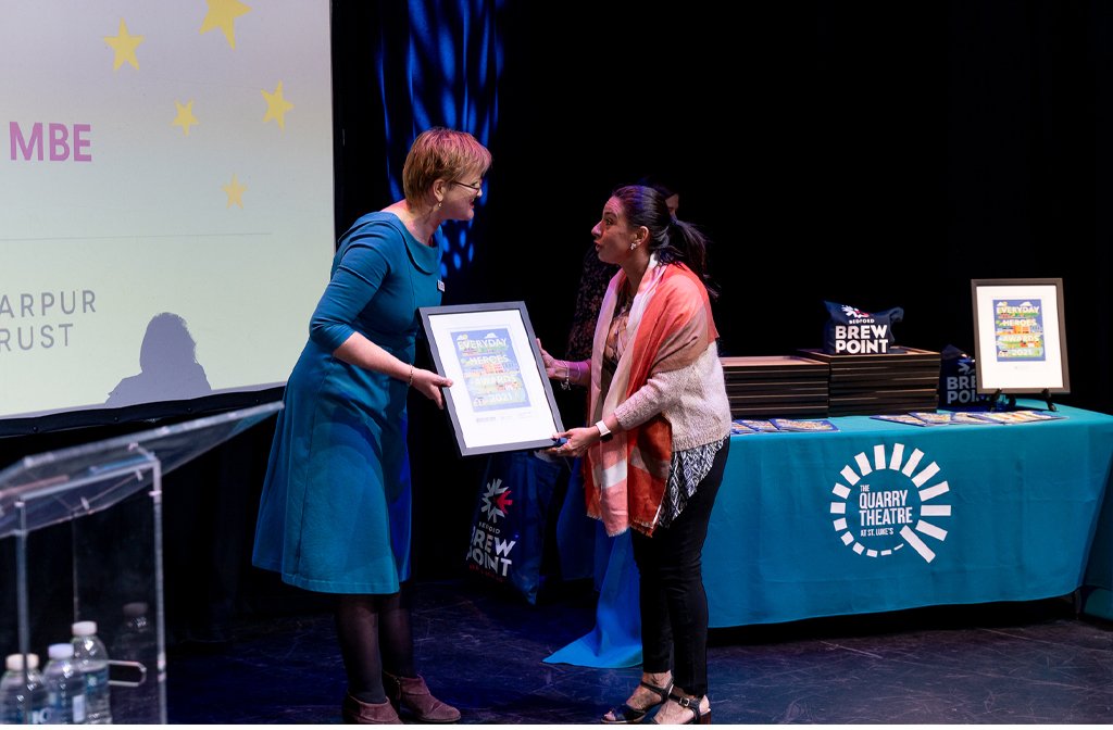 Volunteer winner was Charan Sekhon MBE who was was unable to attend so his award was collected on his behalf with Lucy Bardner from The Harpur Trust.