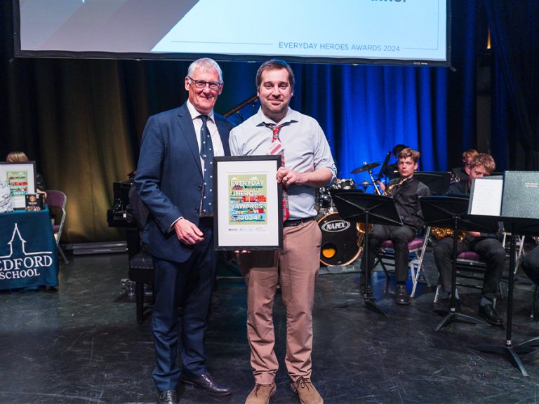 Excellence in Education 2024 (l-r) Bedford School's Hugh Maltby with winner Michael Walker. Image: Bedford Independent