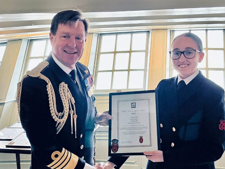 First Sea Lord, Admiral Sir Ben Key, KCB, CBE, ADC and Emily Borner