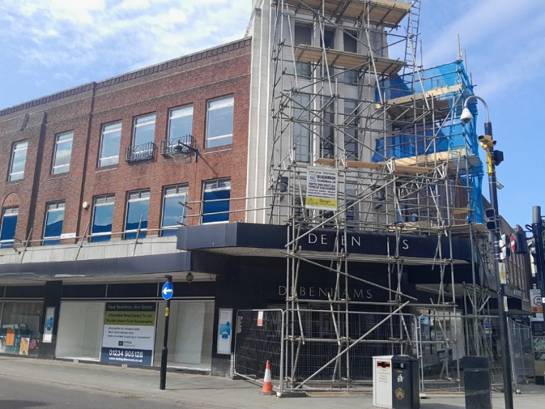 The former site of Debenhams under construction for conversion to small business units and residential