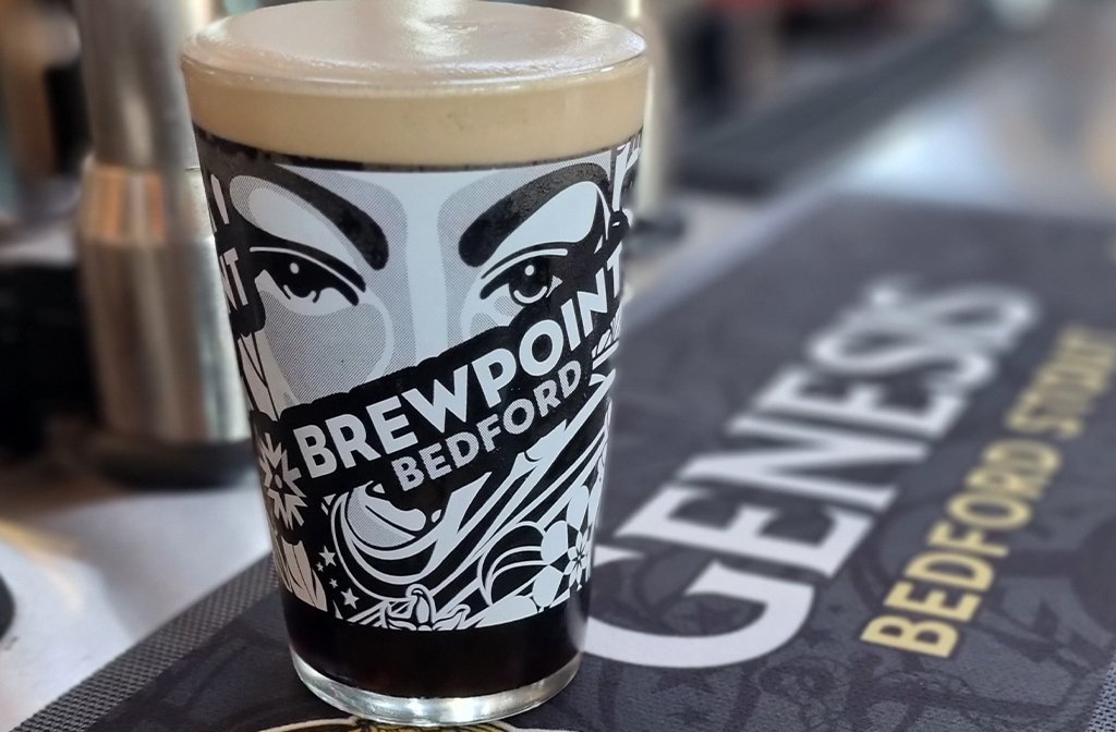 Genesis Stout, Brewpoint and Bedford Blues glass Image Wells & Co