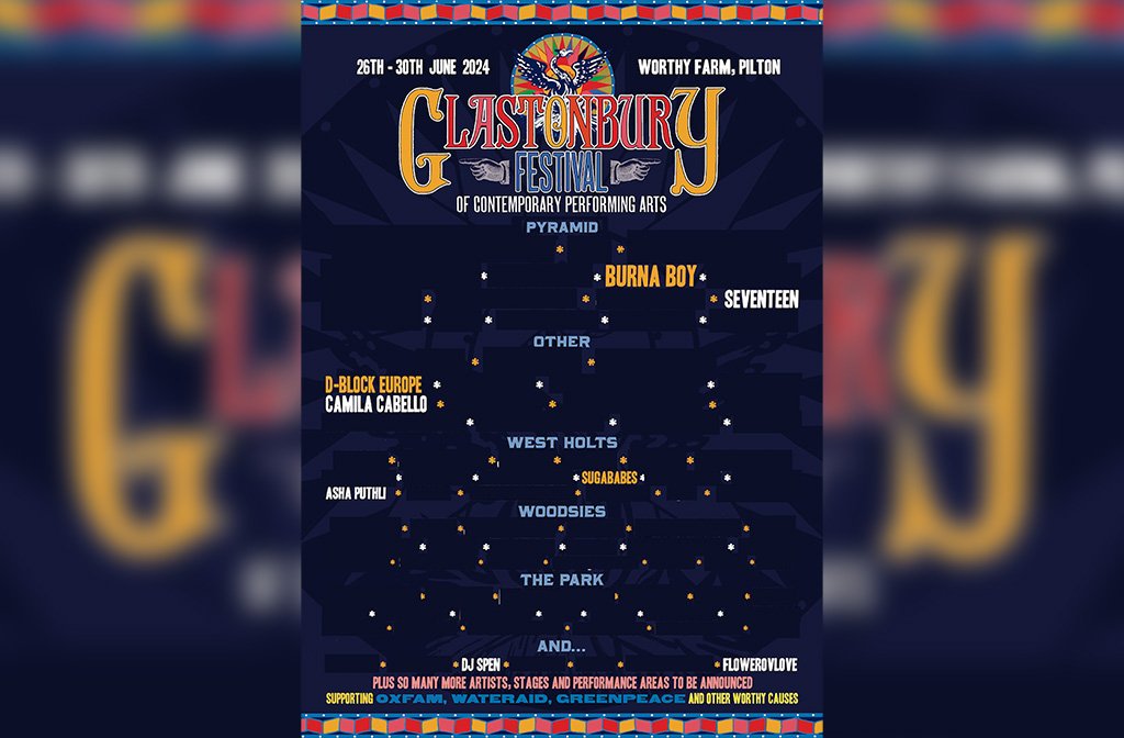 Glastonbury 2024 poster adapted to show the importance of grassroots acts to festivals and areans. Image: Bedford Esquires
