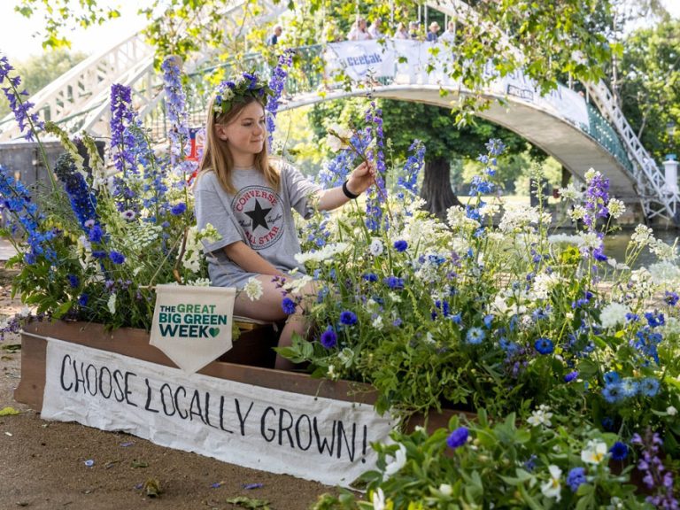 A display of locally grown flowers on the banks of the River Great Ouse at part of The Great Big Green Week.