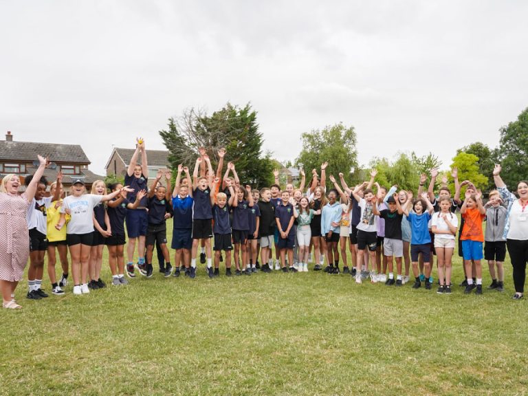 Pupils and teachers at Hazeldene School