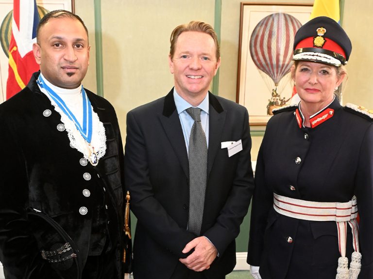 High Sheriff of Bedfordshire Bav Shah, Damian Hopkins CBE, HM Lord-Lieutenant Susan Lousada. Image: HM Lord-Lieutenant