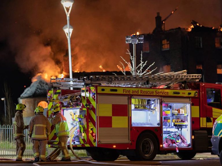 Bedfordshire Firefighters tackling the blazing fire at Bedford's North Wing Hospital in January 2019. Image: Jon Pauling