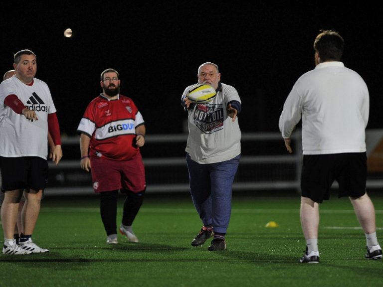 Players of the Man vs Fat rugby initiative