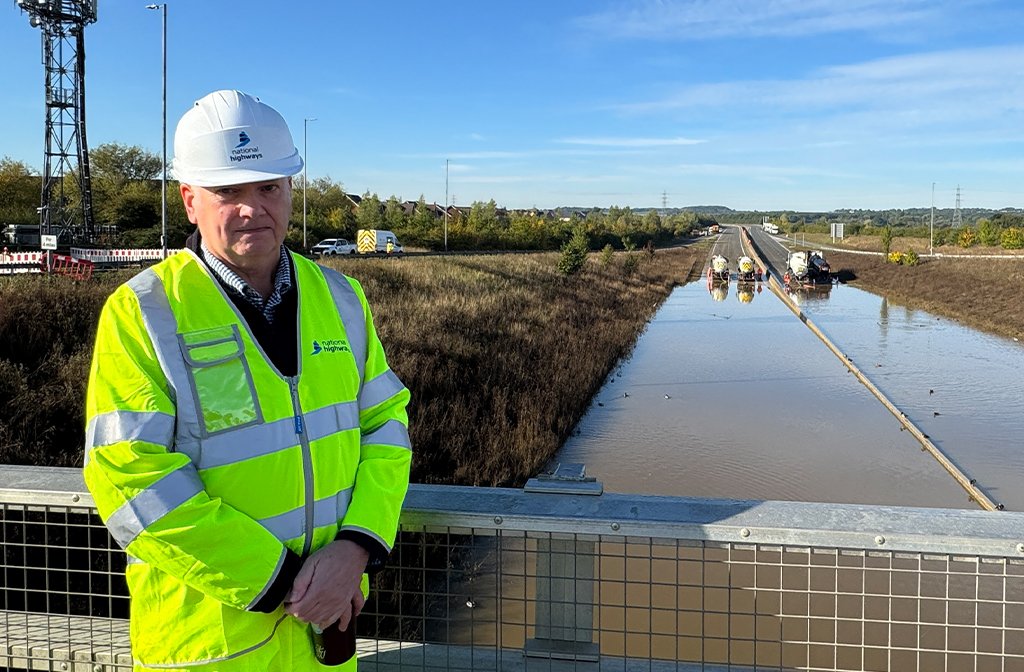 Martin Fellows Regional Director for National Highways (East of England) at the flooded A421. Image: Bedford Independent