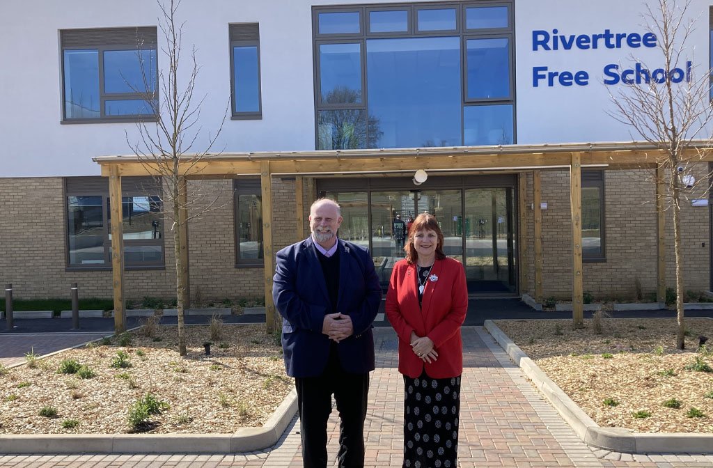 Mayor Tom Wootton and Cllr Jane Walker at Rivertree Free School. Image: Bedford Borough Council