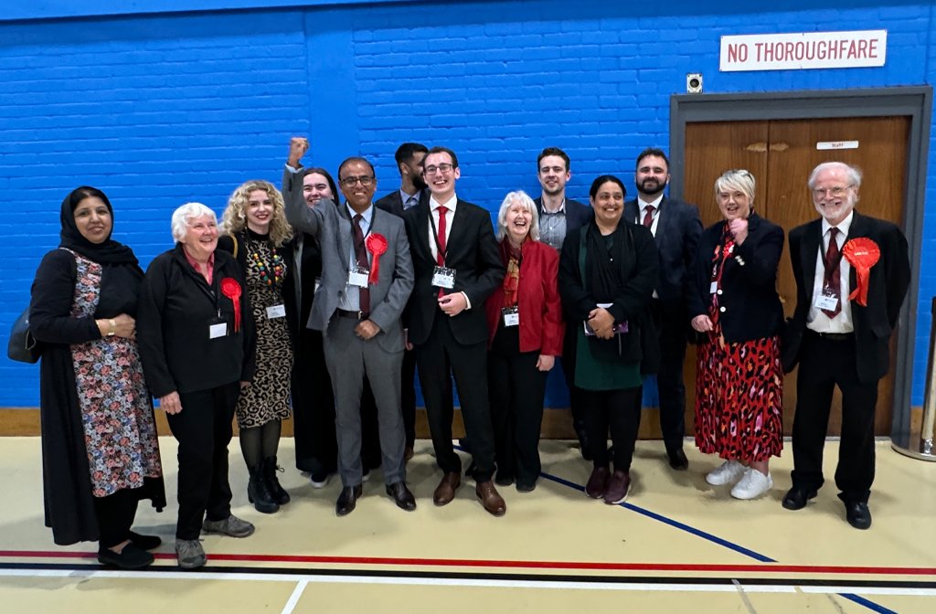 Mohammad Yasin and team celebrate 2024 election win. Image Bedford Independent