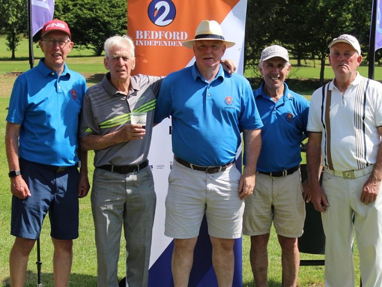 Current captain for 2024, David Carr alongside past captains of Mowsbury Golf Club