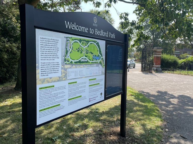 The new signage installed at Bedford Park acting as new information points