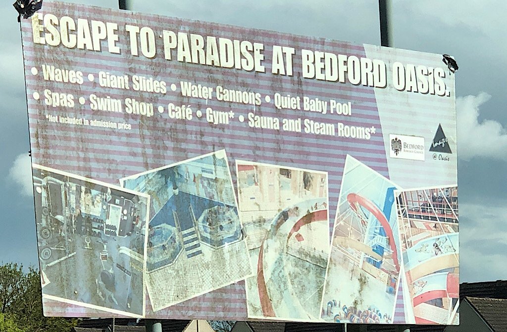 Fusion's dilapidated Oasis leisure pool sign