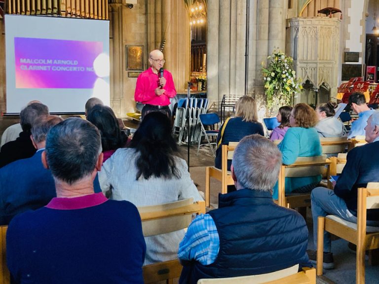 Clarinettist Paul Harris speaking ahead of the concert at St Paul's church. Image: Ann Collins
