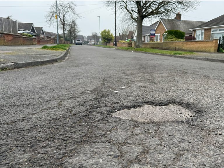 A pothole in a Bedford residential street.