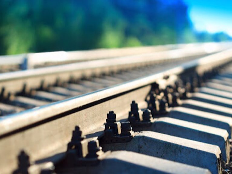 Diagonal countryside railway bokeh background