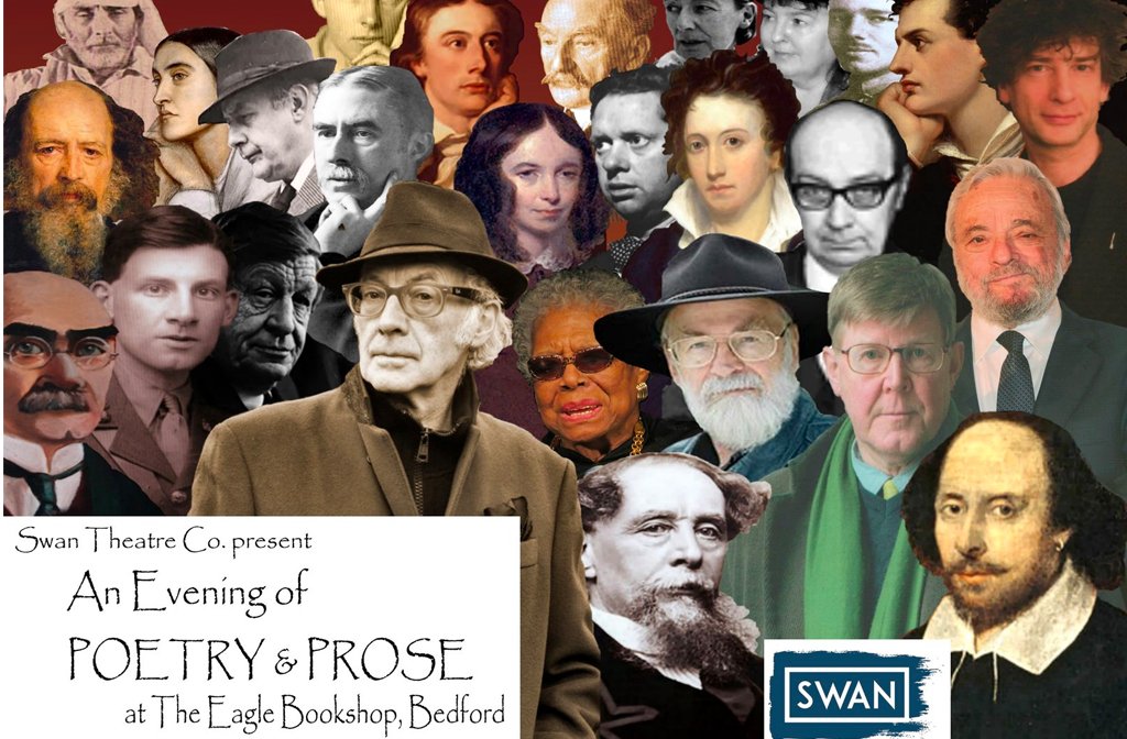 A collage of the faces of noted writers including William Shakespeare, Charles Dickens, Philip Larkin, Virginia Woolf, Alan Bennett,Terry Pratchett, Maya Angelou and more