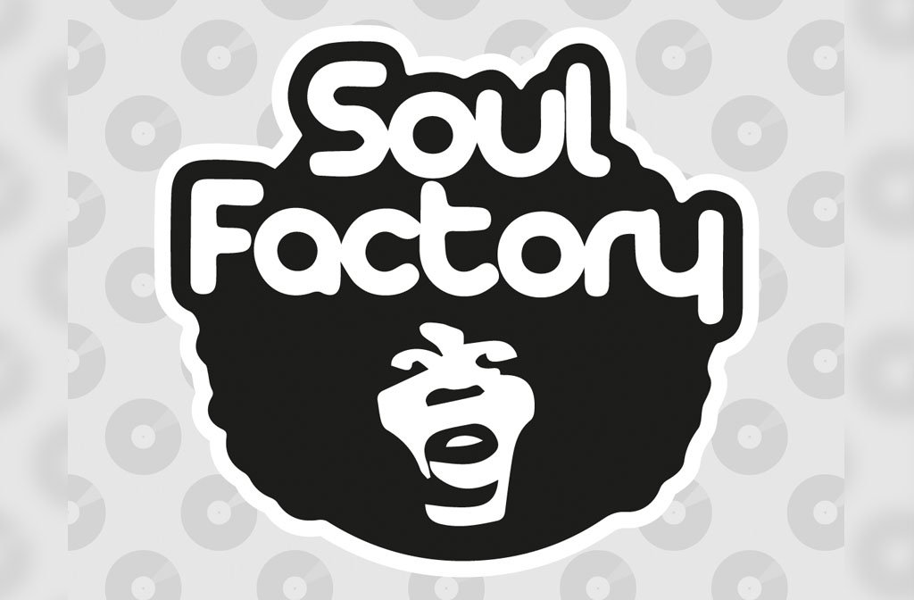 The words Soul Factory are over the top of a silhoutte of a woman with a large afro hair style singing.