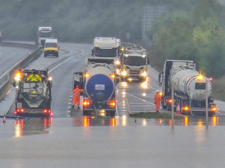 Tankers pumping water from the A421 in Bedford Image National Highways