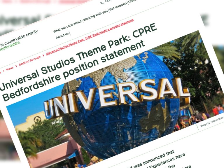 Universal Studios Theme Park- CPRE Bedfordshire position statement front cover