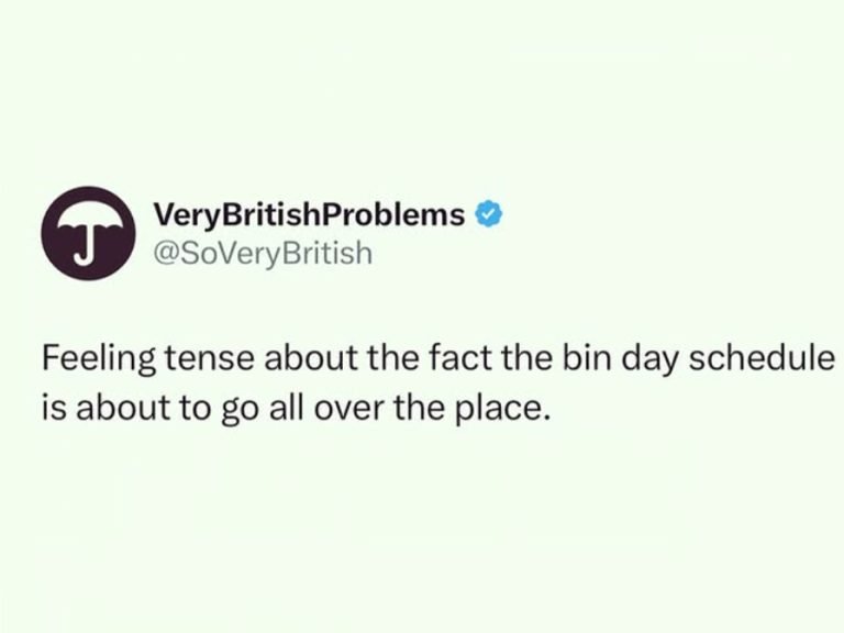 A meme from Very British Problems official that says "Feeling tense about the fact the bin day schedule is about to go all over the place".