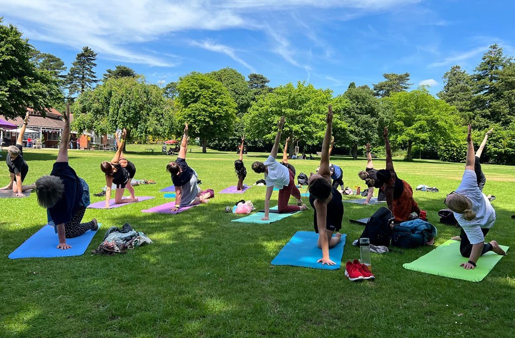 Yoga in the sunshine in Bedford Park