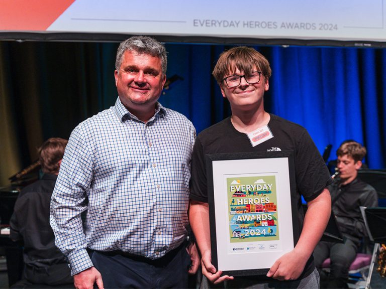 Young Carer 2024 Charlie Lloyd (r) with Heart Academies Trust's David Morris., Image: Bedford Independent.
