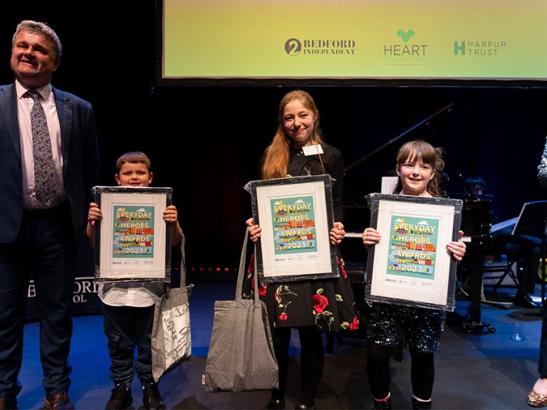 Young Carers of the Year Highly Commended Leighton Curtis, Isabelle McCready and Mollie-Marie Gadsby with David Morris from Heart Academies Trust