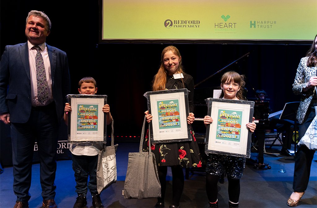 Young Carers of the Year Highly Commended Leighton Curtis, Isabelle McCready and Mollie-Marie Gadsby with David Morris from Heart Academies Trust