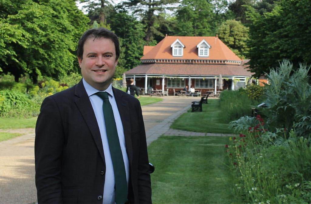 Cllr Henry Vann in Bedford Park. Image: North Bedfordshire Liberal Democrats