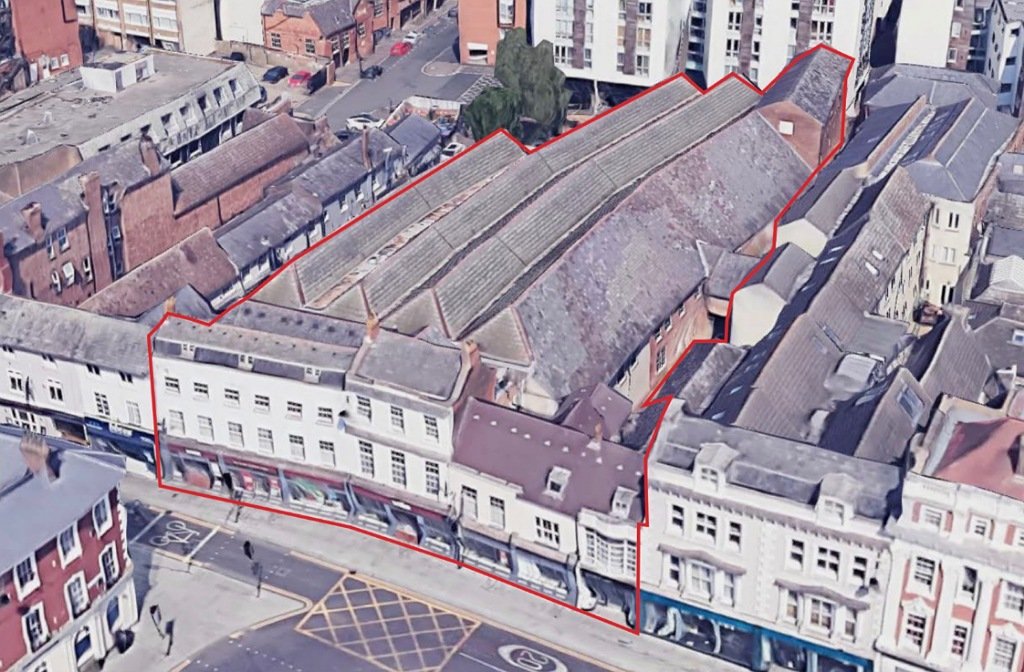 Aerial view of Grade 2 listed building on the High Street due to be converted August 2025