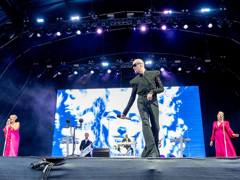 (l-r) Susan, Phil and Joanne of The Human League in Bedford Park, 10 July 2025. Image: Cuffe and Taylor