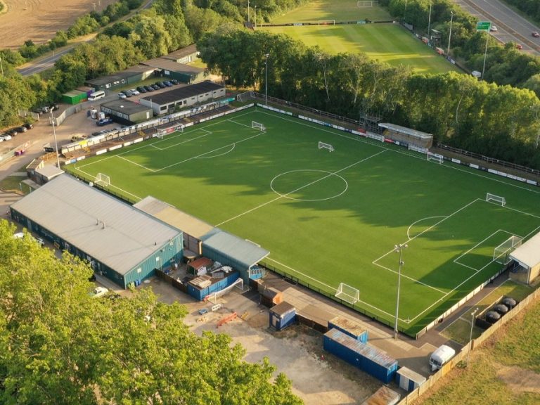 Drone shot from above at Bedford Town FC
