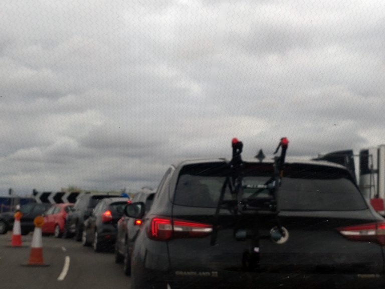 Cars queuing for the Black Cat Roundabout, some several hours after they joined the A421 and A1 on 5 July 2025.Image: Isobel Frost