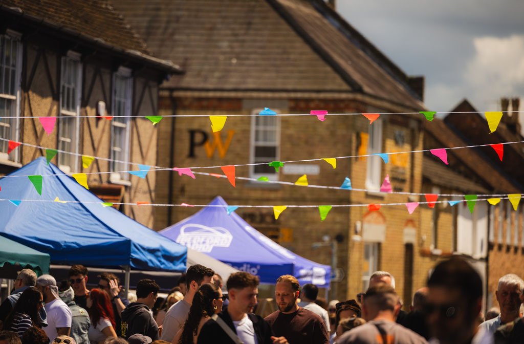 Bunting flying over St Cuthbert's Street. Image: Ben Luckman/ProjectXCreative