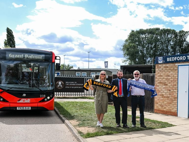 Left to right, Real Bedford CEO, Emma Firman, Grant Palmer's Commercial Manager, Thomas Manship and Bedford Town Chairman, Adrian Brown
