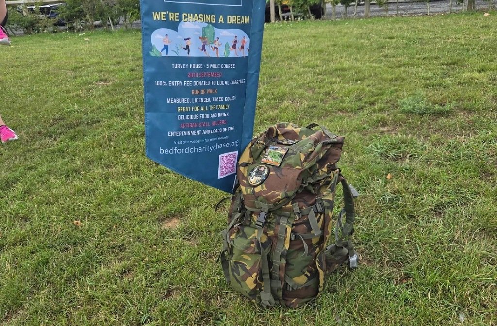 Bedford Charity Chase organiser, Organiser, Ken Parsons has been running charity races with a 31lb backpack to advertise the event 